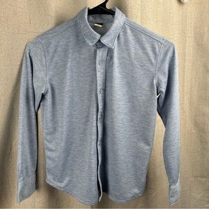 Beyond Dry Cool Kids Comfy Tech Button Up Med 8 Heathered Blue Gray Soft Preppy